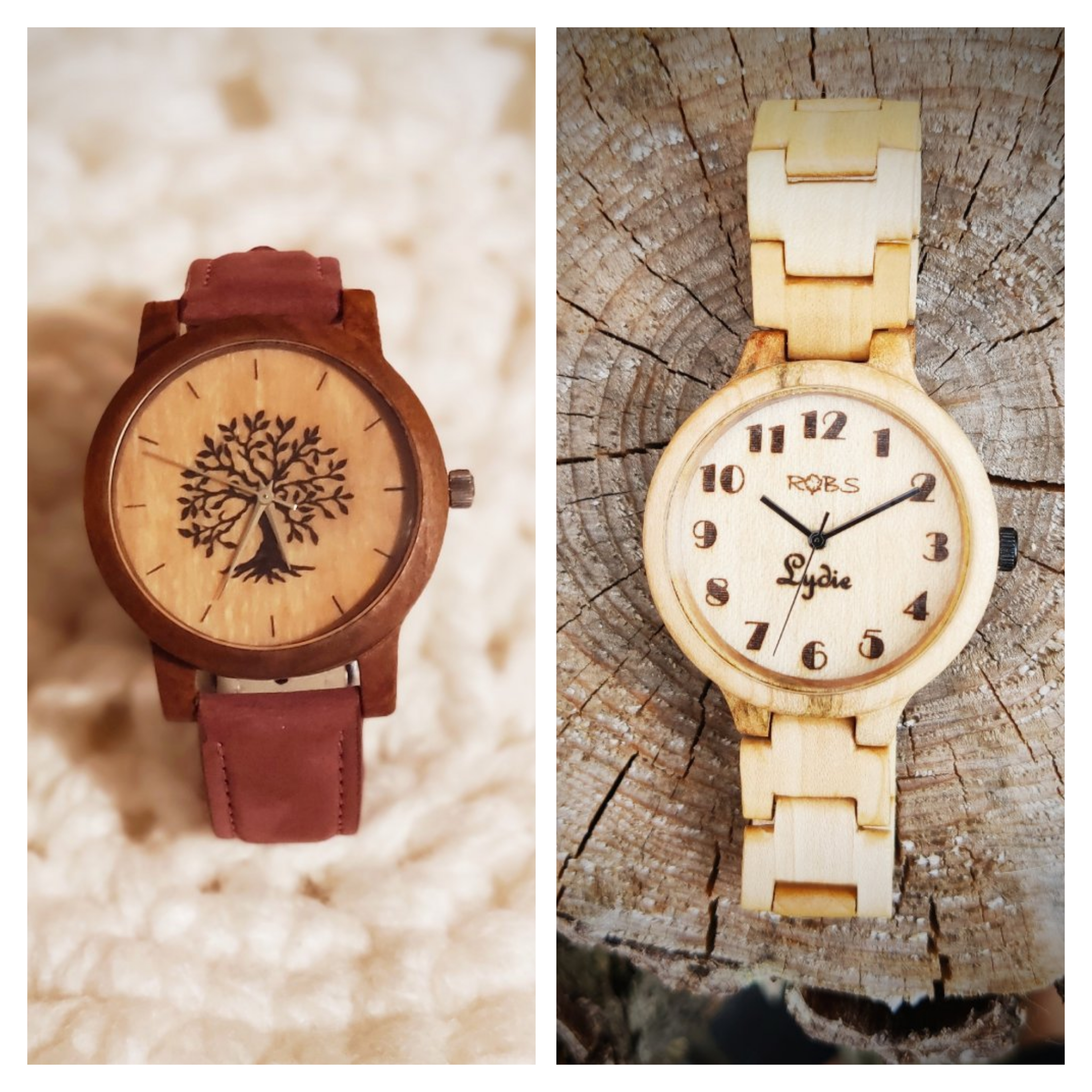 Hodiny se stromem života a hodinky s dřevěným opaskem